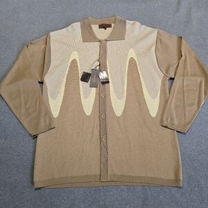 New CREME DE SILK Vintage Beige Silk Blend Mens Knit Shirt 3X Color Block Wave